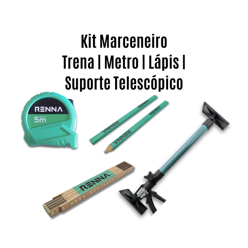 Kit Para Marceneiros RENNA Premium - Trena | Lápis Marceneiro | Metro | Suporte Telescópico