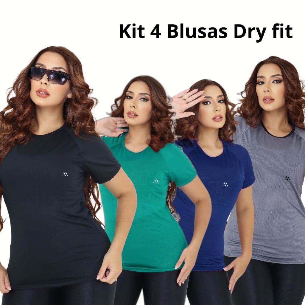 Kit 4 Blusas Feminina Dry Fit Camiseta Academia Camisa Fitness