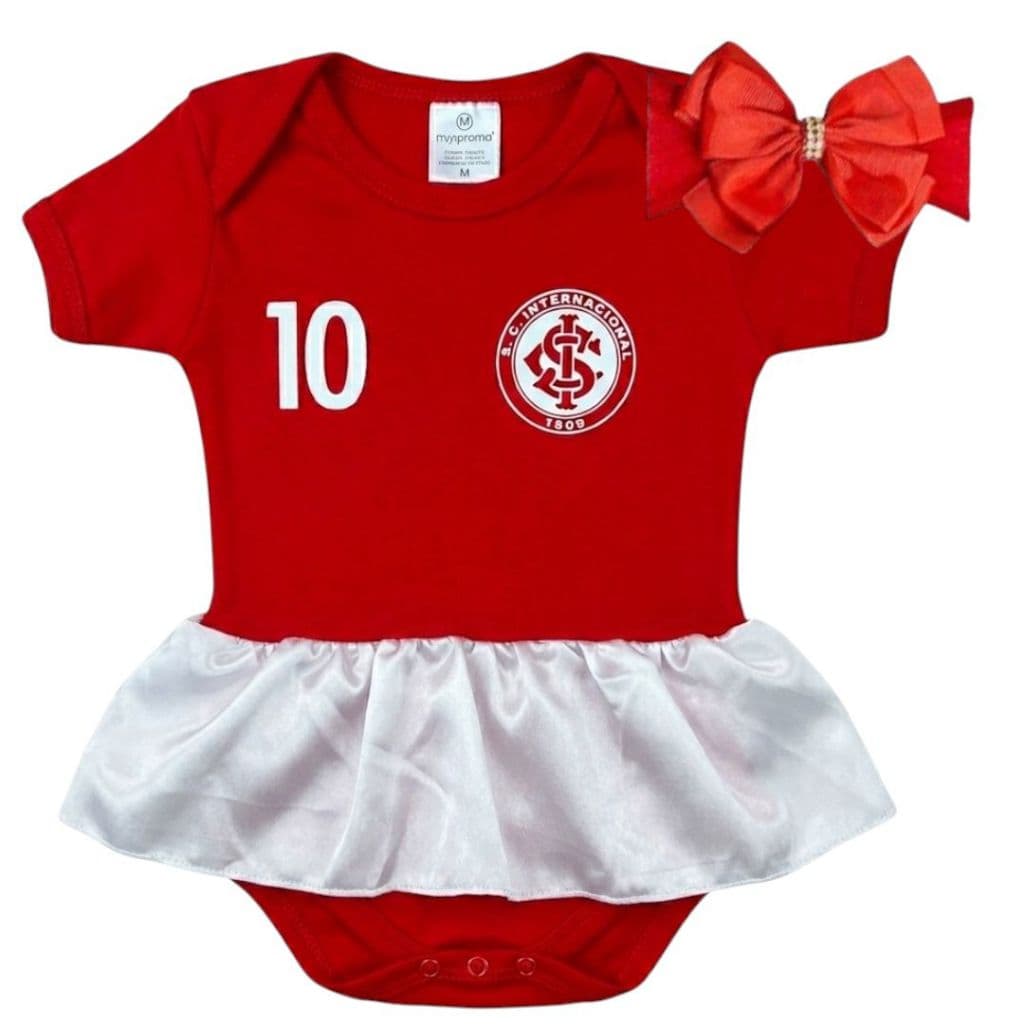 Kit Body Bebê Internacional + Faixa Laço Menina Futebol