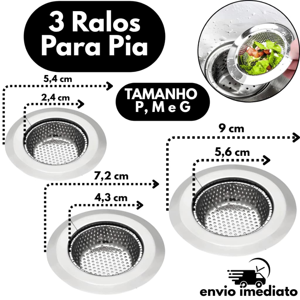 Ralo de Pia Inox Premium 5,4cm 7,2cm ou 9cm – Ralinho Anti Entupimento | Resistente e Durável