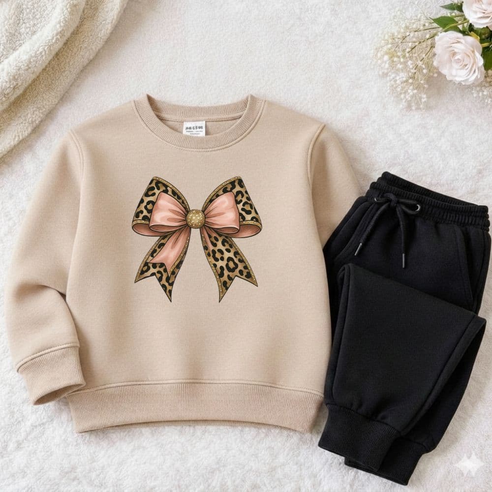 Conjunto moletom juvenil e infantil meninas laço blusa de frio careca e calça moletom flanelada