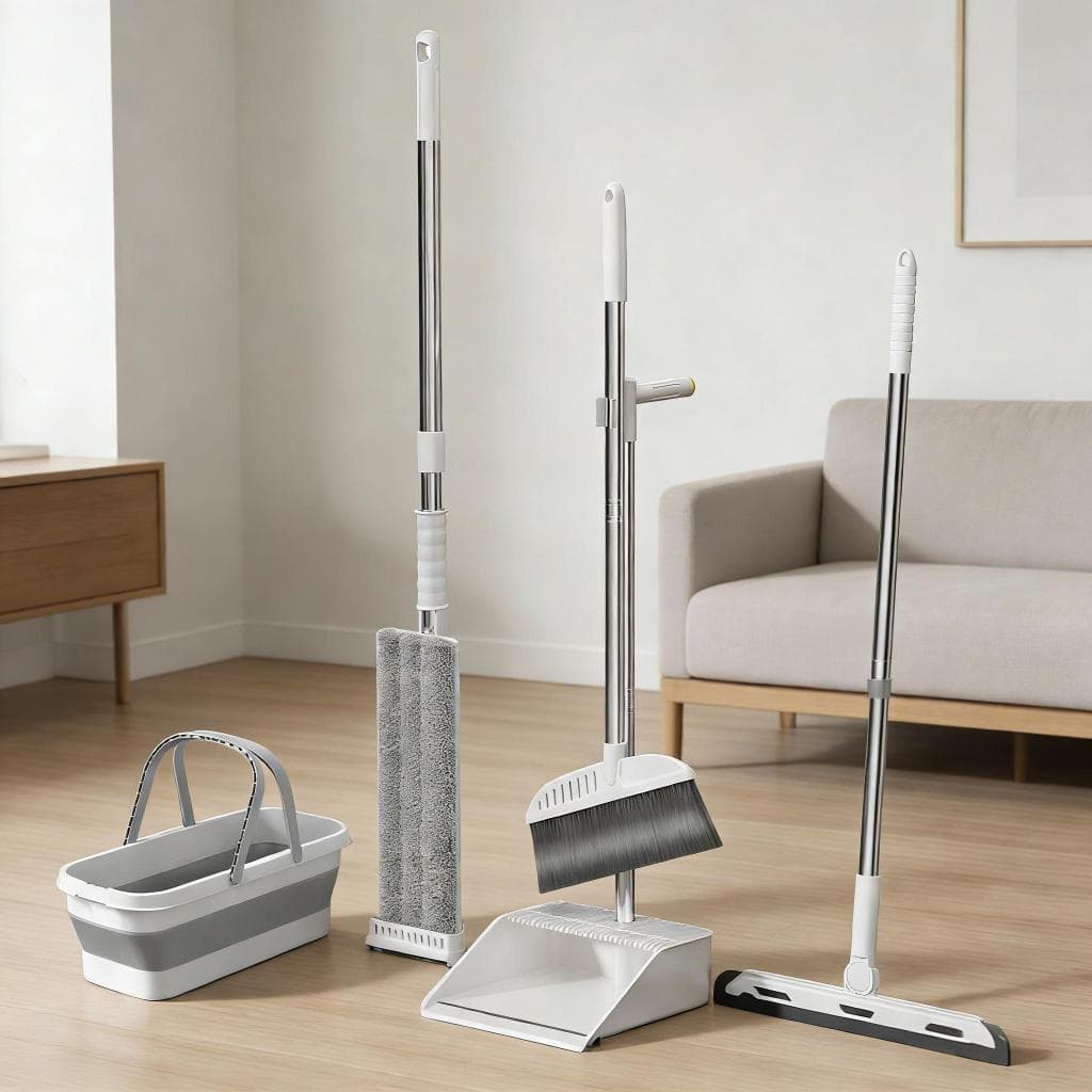 🧺Kit de Limpeza Completo 🧹 Mop, Vassoura, Recolhedor, Rodo， Balde Dobrável -S7