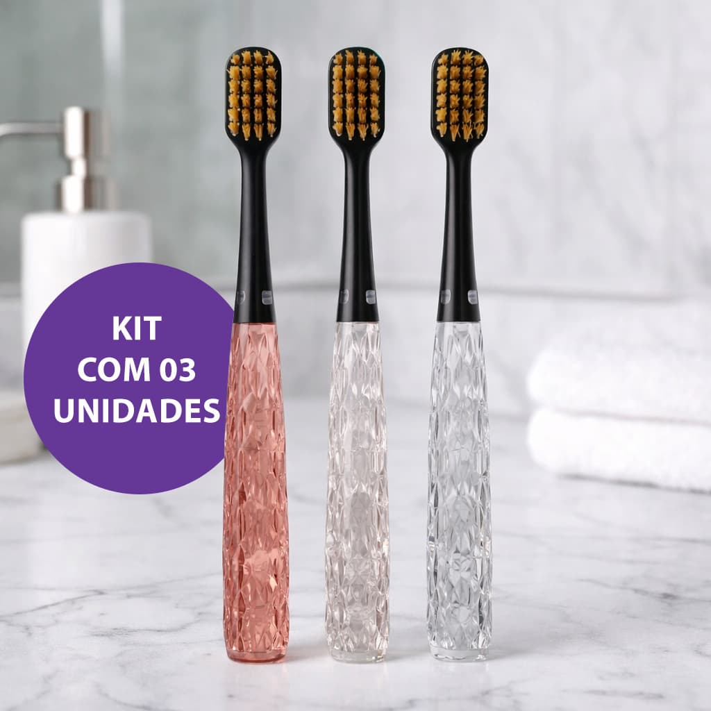 Kit 3 Escovas Dental Cabo Cristal Ultra Macia Dente Sensível