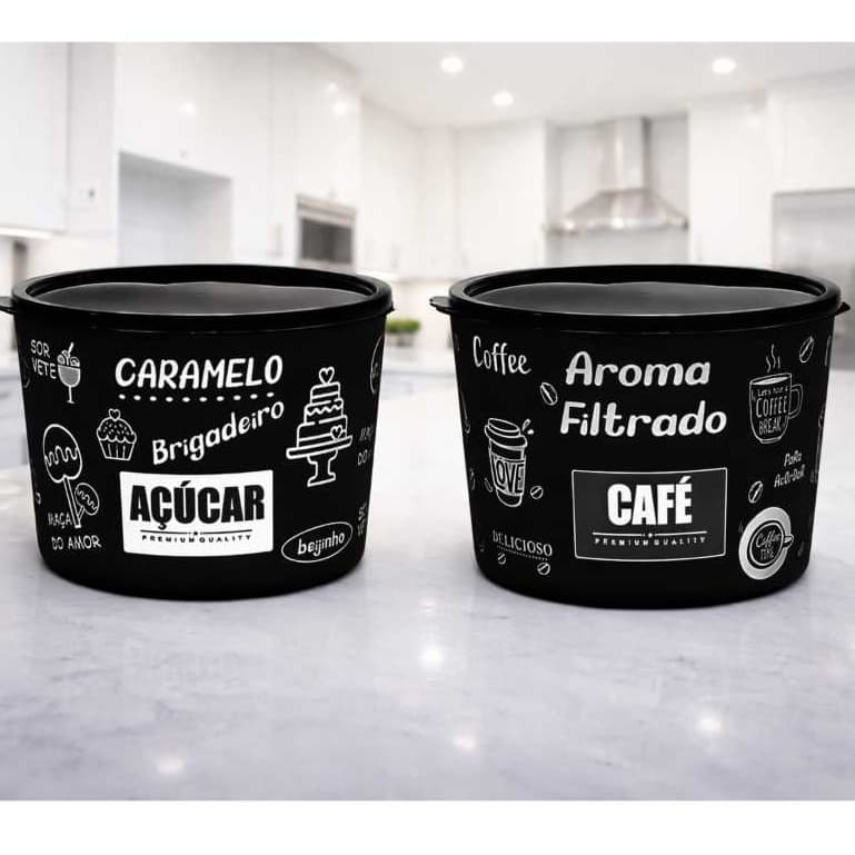 Kit 2 Potes Café e Açúcar | Kit Prático e Decorativo Cozinha Organização