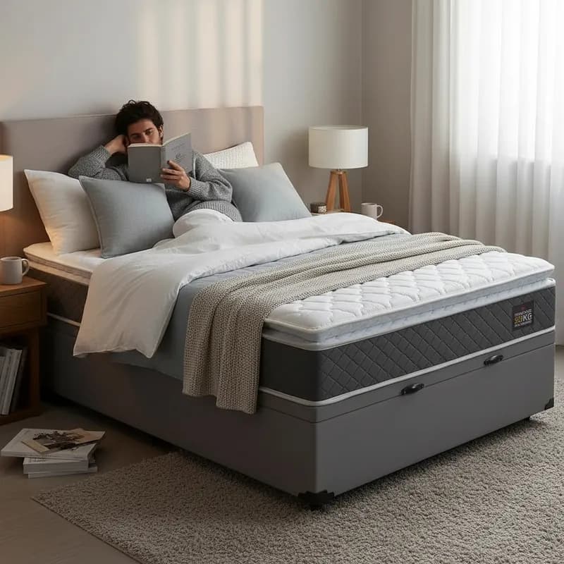 Cama Box Baú com Colchão de Espuma D45 Pillow Top Fort Comfort Casal 138cm