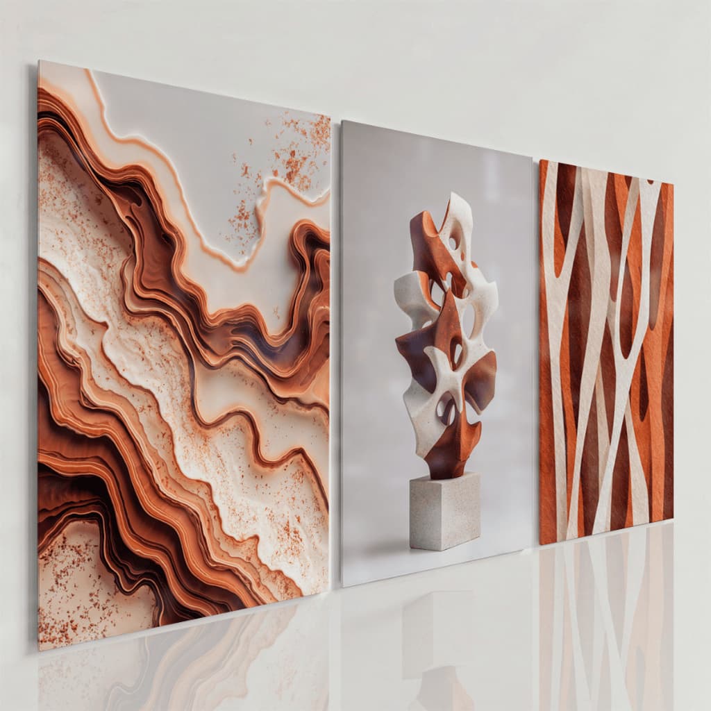 Quadros Decorativos Abstratos Terracota Textura Orgânica Escultura Moderna Sofisticada
