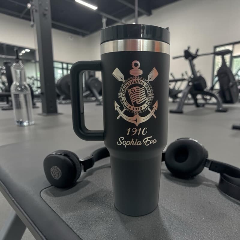 Copo Térmico 1200ml Inox Personalizado com Nome, Símbolo, Logo ou Time | Gravação a Laser | Copo Grande Gelado e Quente