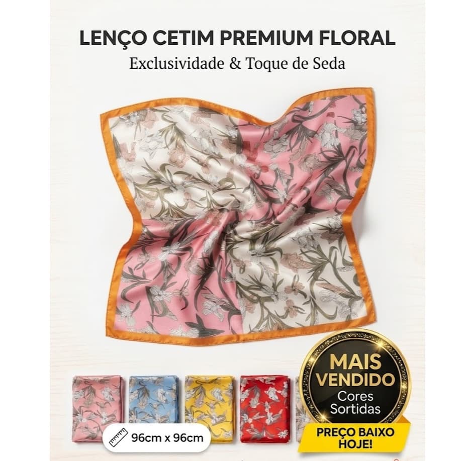 Lenço Feminino Cetim Floral Elegante Para Cabelo Pescoço Bolsa Moda Feminina
