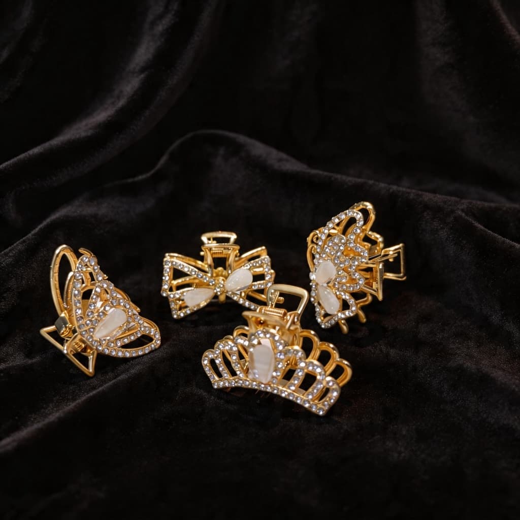 Piranha de cabelo Dourado de luxo de metal com diamantes strass