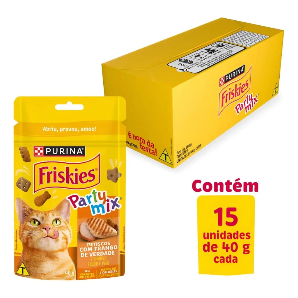 Caixa Com 15 Friskies Party Mix Sabor Frango 40g Petisco p/ Gatos Purina