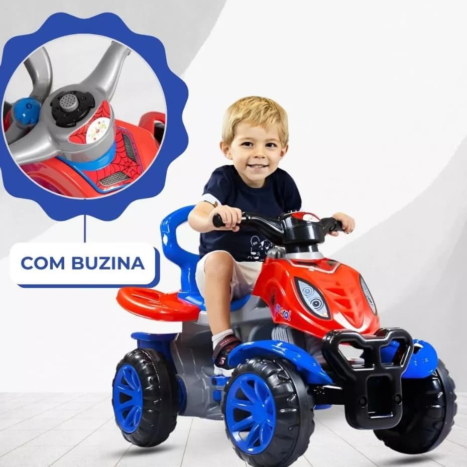 Quadriciclo Infantil Spider aranha motoquinha- Menino azul vermelho carrinho de empurrar maral
