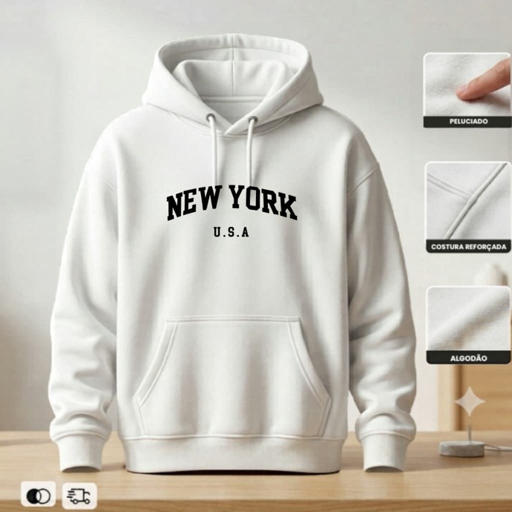 blusa de frio moletom feminino masculino inverno  branco Streetwear casaco de frio blusão new York bolso capuz quente