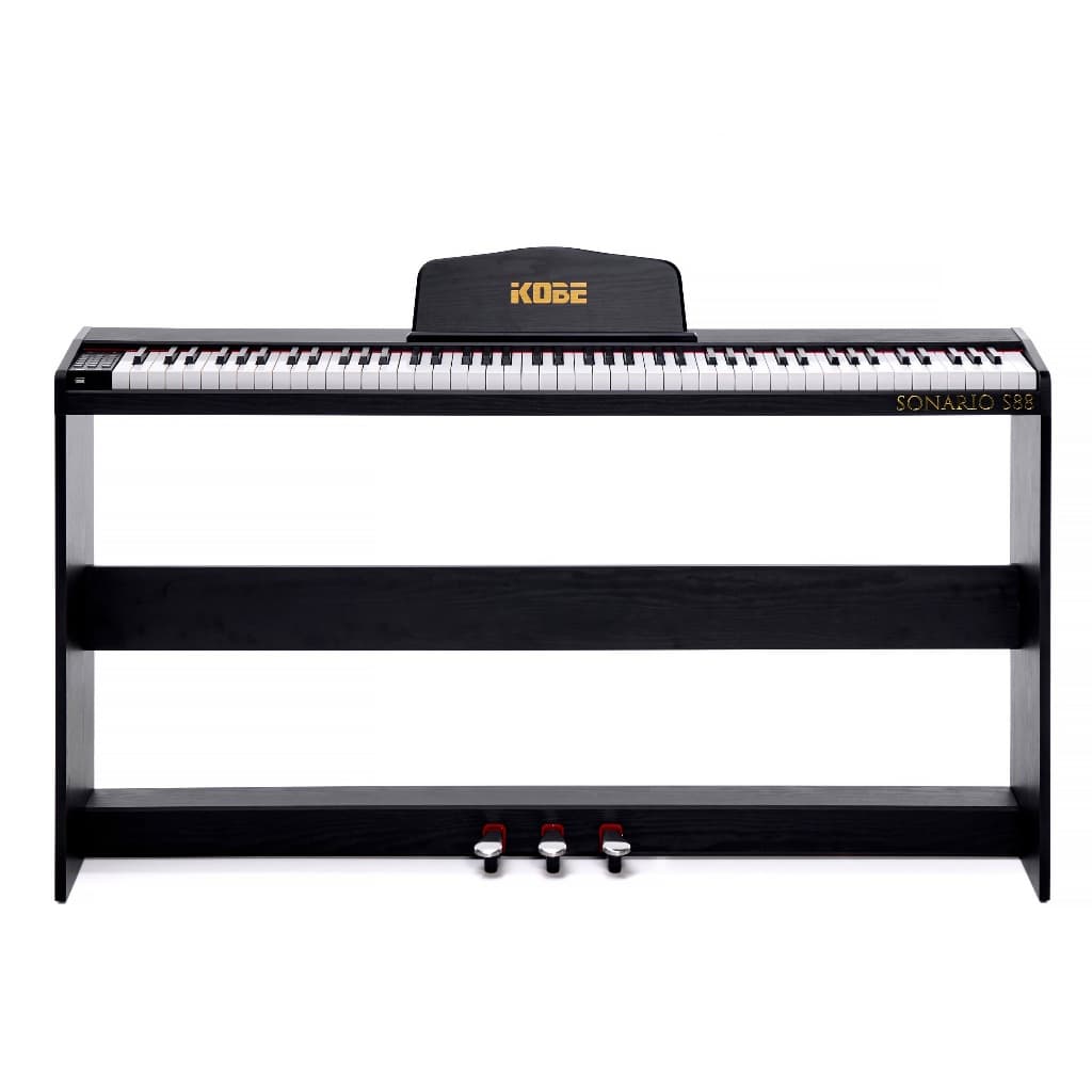 Piano Digital 88 Teclas Kobe Sonario S88 com Estante em madeira e Pedal Triplo Completo