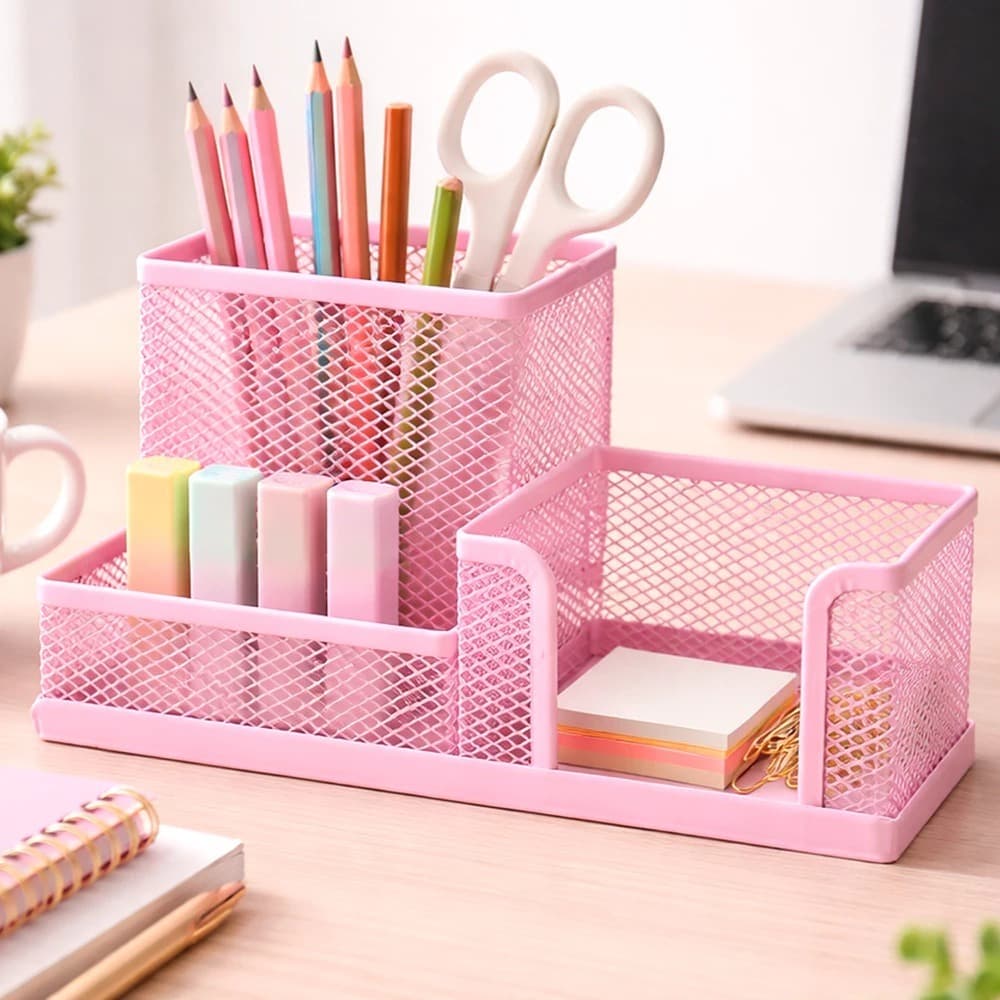 Porta Treco Aramado Para Mesa Escritório Organizador Multiuso 3 Divisórias