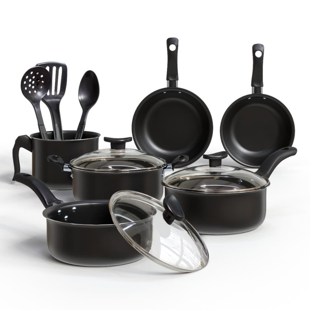 Jogo 9 Pçs Panela Cacarola Conjunto Antiaderente Tampa Vidro Teflon Cozinha Alimentos Qualidade