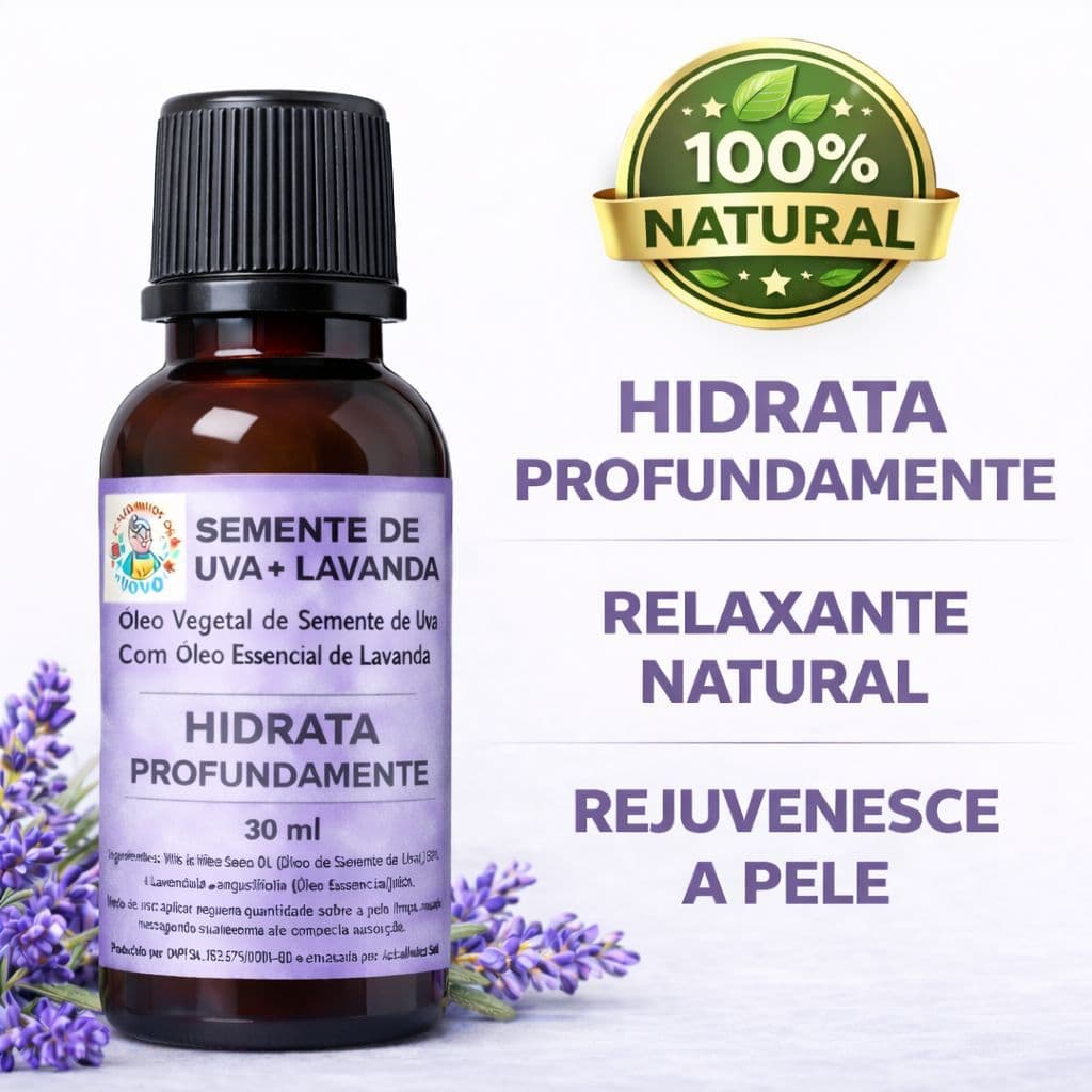 🟣 SEMENTE DE UVA + LAVANDA Óleo Corporal Semente de Uva com Lavanda 30ml | Óleo Vegetal | Uso Cosmético | Artesanal