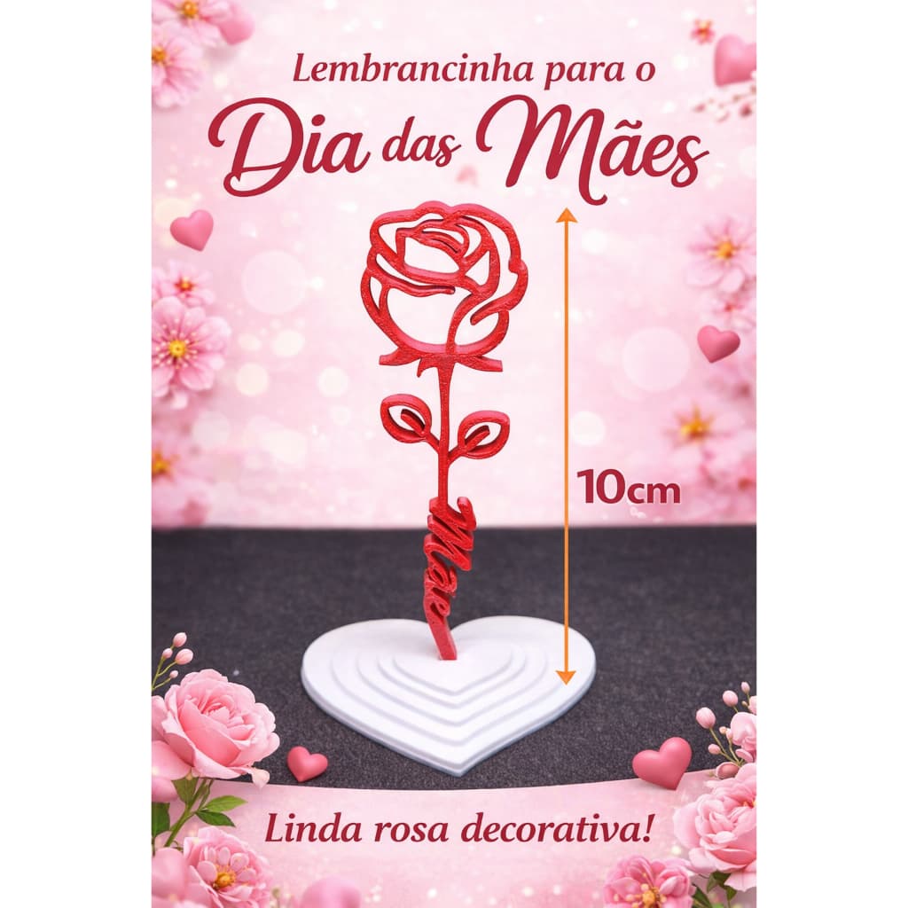 Kit 5 Rosas 3D 10cm Dia das Mães | Lembrancinha para Mãe, Arranjo Decorativo, Enfeite de Mesa