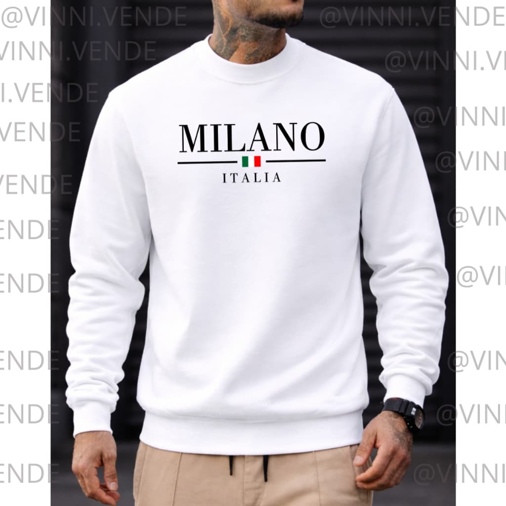 Moletom Masculino Branco Milano Itália Minimalista Premium Conforto Casual