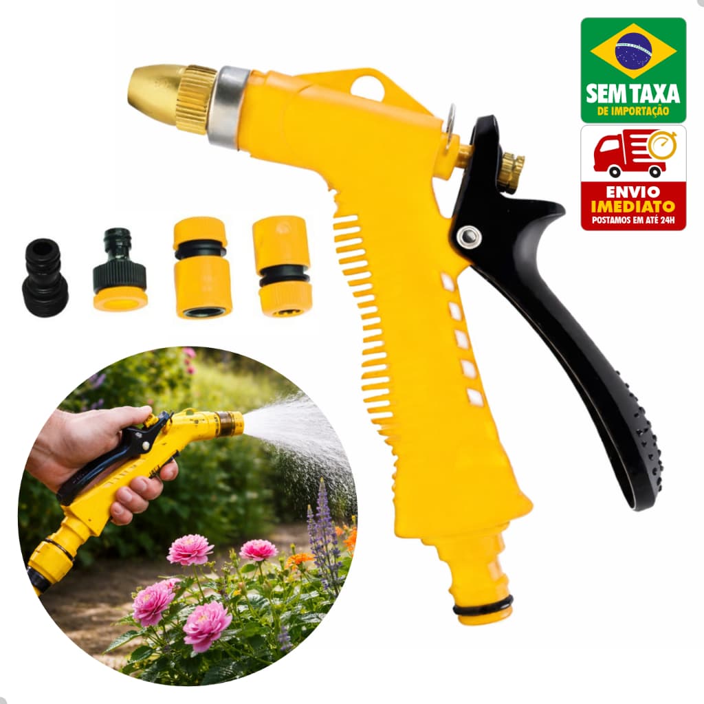Esguicho Mangueira Jardim com Engate Rápido Kit Completo 4 Adaptadores Trava Ajustável