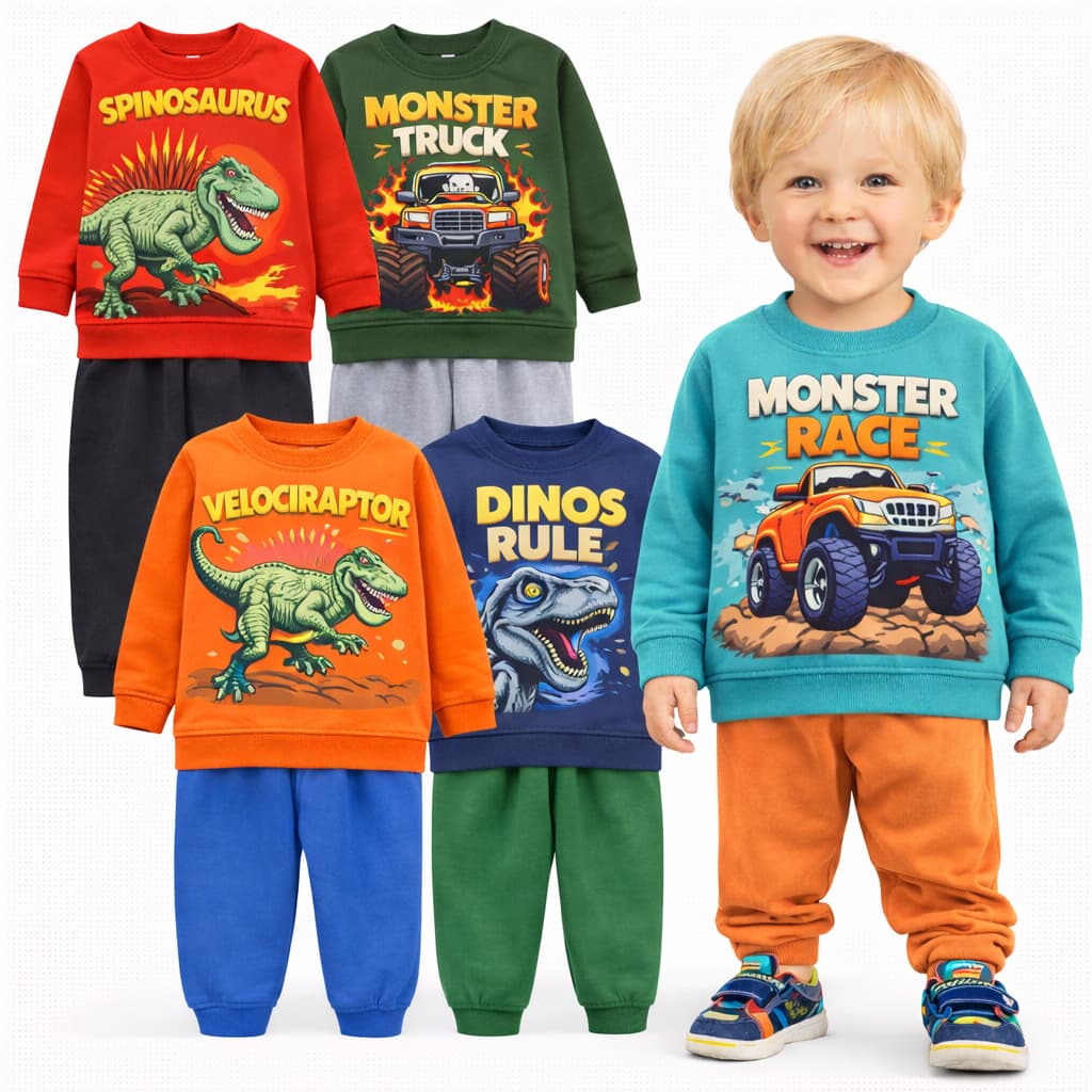 Kit 2 ou 6 Peças de Roupa Infantil Inverno Masculino Quentinho Conjunto de Moletom Bebê Flanelado Peluciado Manga Longa
