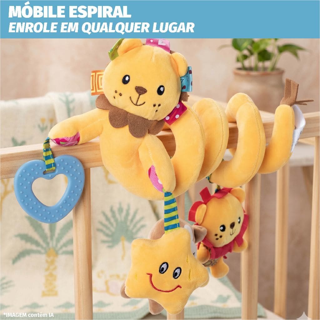 Brinquedo sensorial bebê espiral berço carrinho chocalho espelho atividades motoras tecido suave