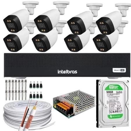 Kit 8 Câmeras full Color Dvr 1108-C intelbras C/Hd 500gb