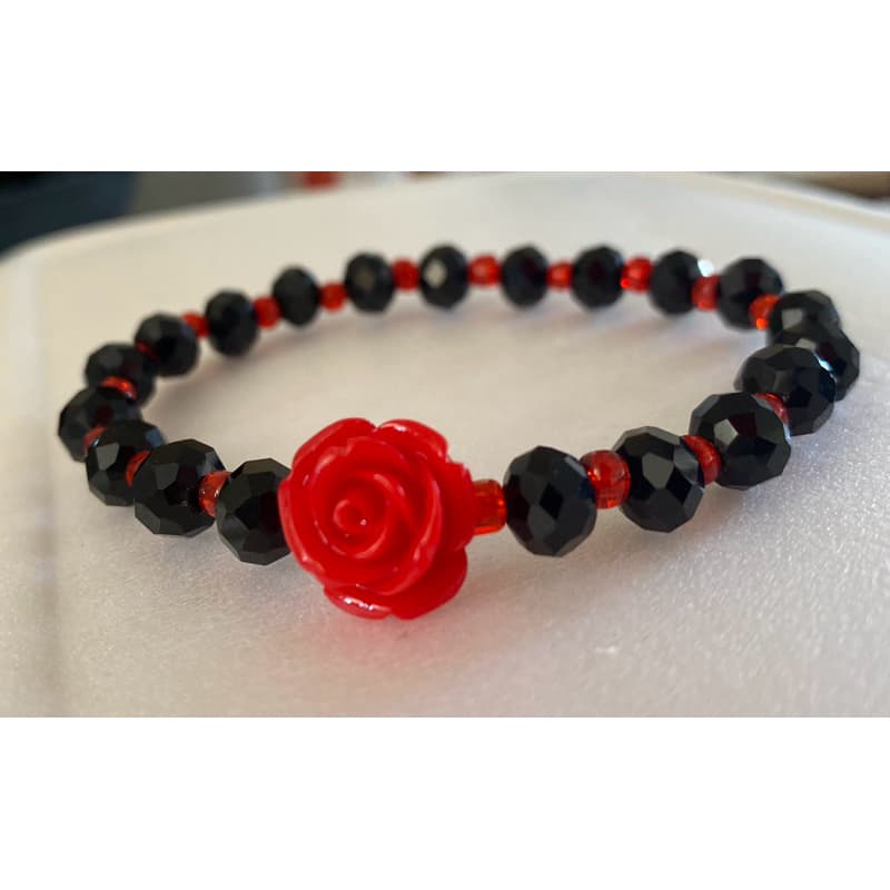 Pulseira Pombogira Luxo Vermelha e Preta com Rosa – Proteção, Poder e Sedução | Cruzada carregada de axé