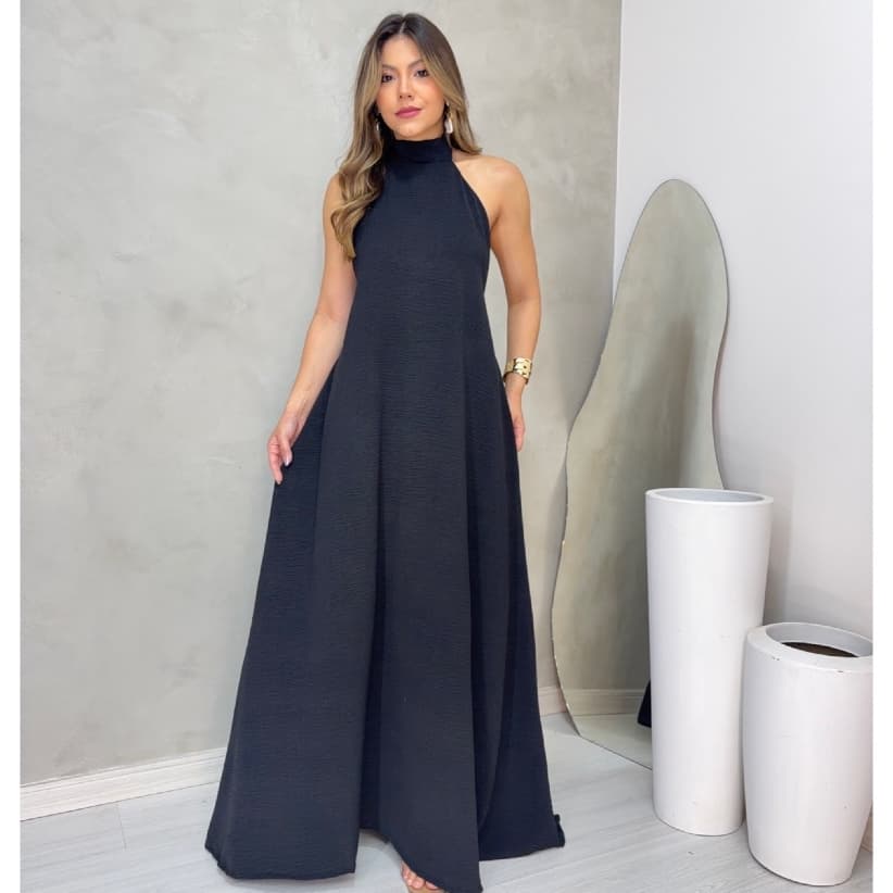 Vestido Longo Feminino Frente Única Costas Abertas Elegante