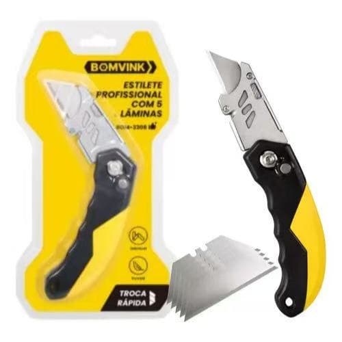 Estilete profissional com 5 laminas BOM-3308