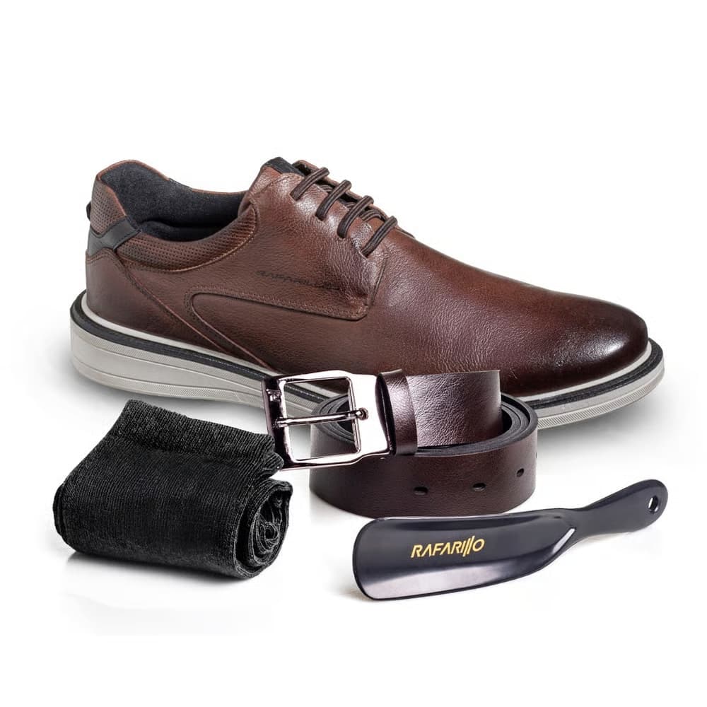 Sapato Masculino Casual Social kit 4 em 1 Rafarillo Boston em Couro Legitimo Elegante Confortavel