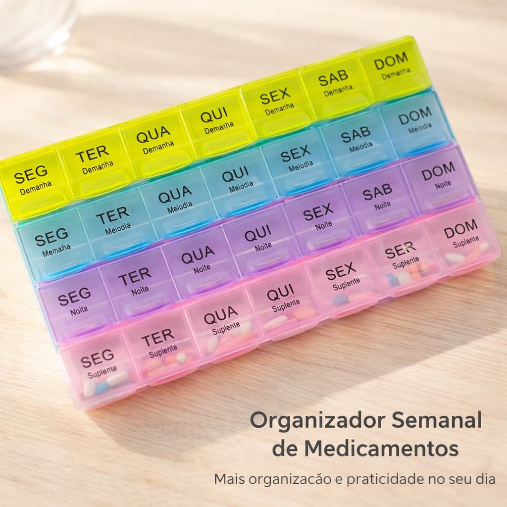 Porta Comprimido Semanal Diário Organizador Remédio Vitamina