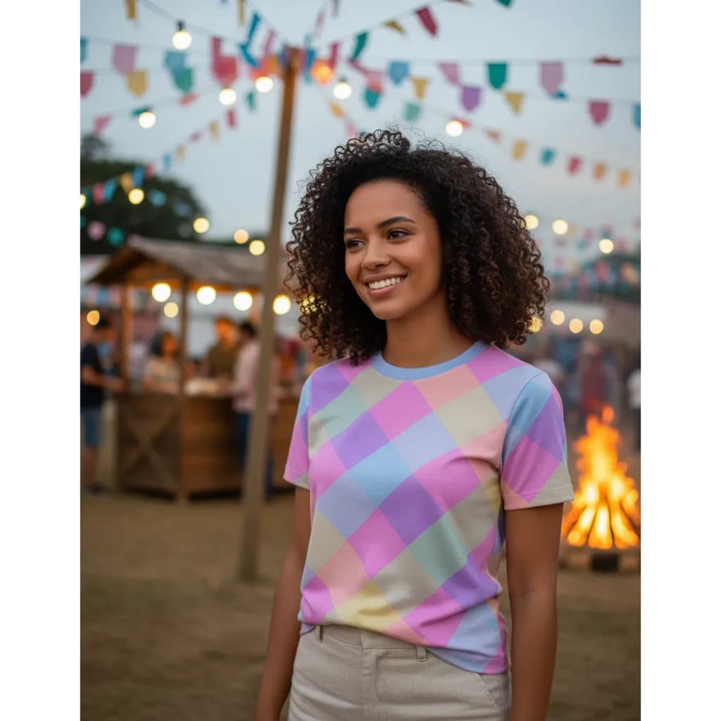 Camiseta Feminina Xadrez Camiseta Festa Junina Arraiá