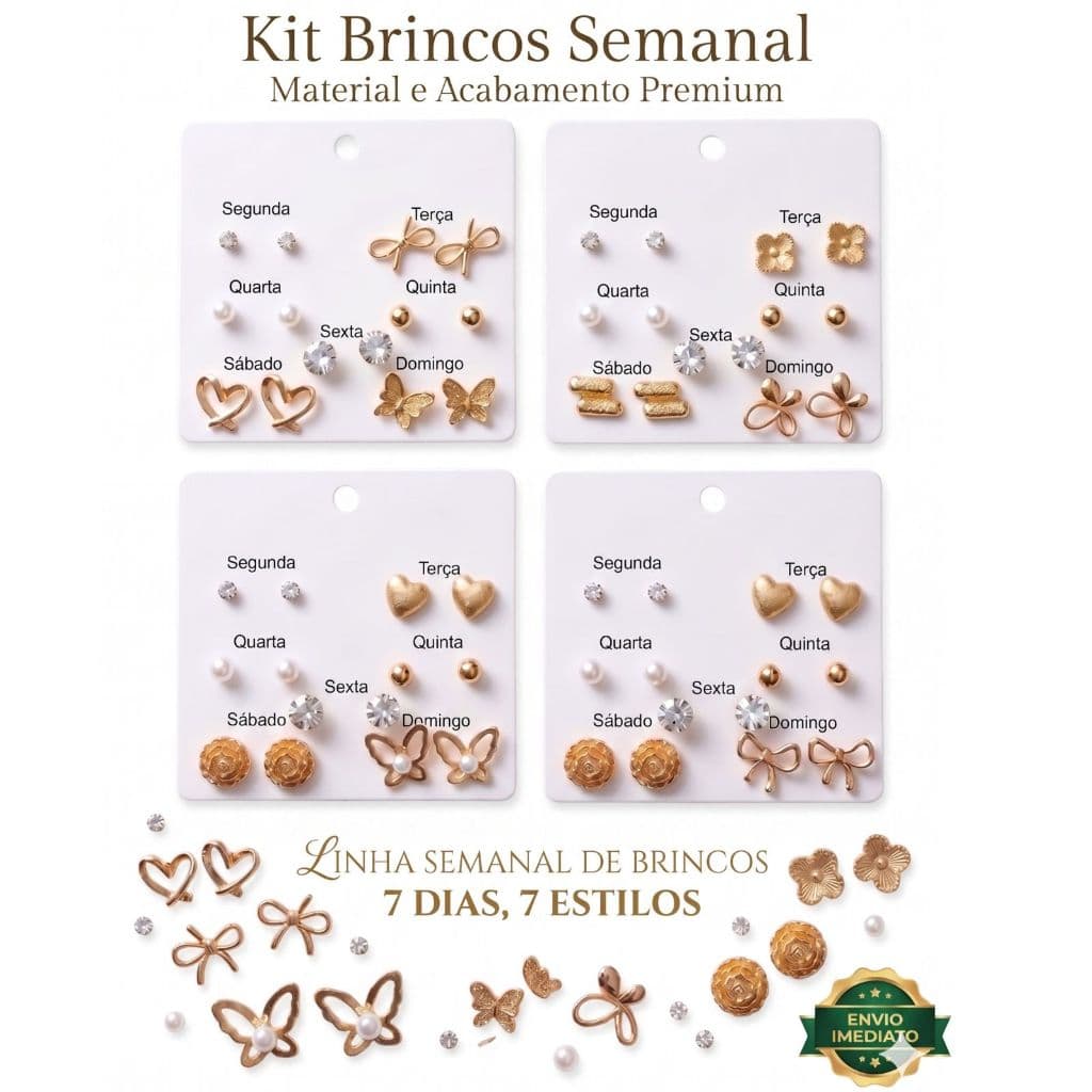 Kit 7 Pares de Brinco Pequenos Prata e Dourado