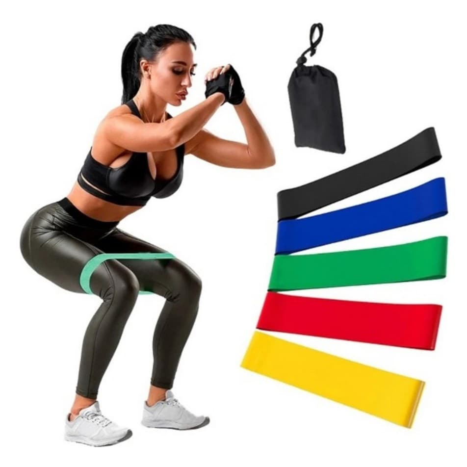 kit 5 Faixas Elástica de Resistência para yoga Pilates Treino Academia