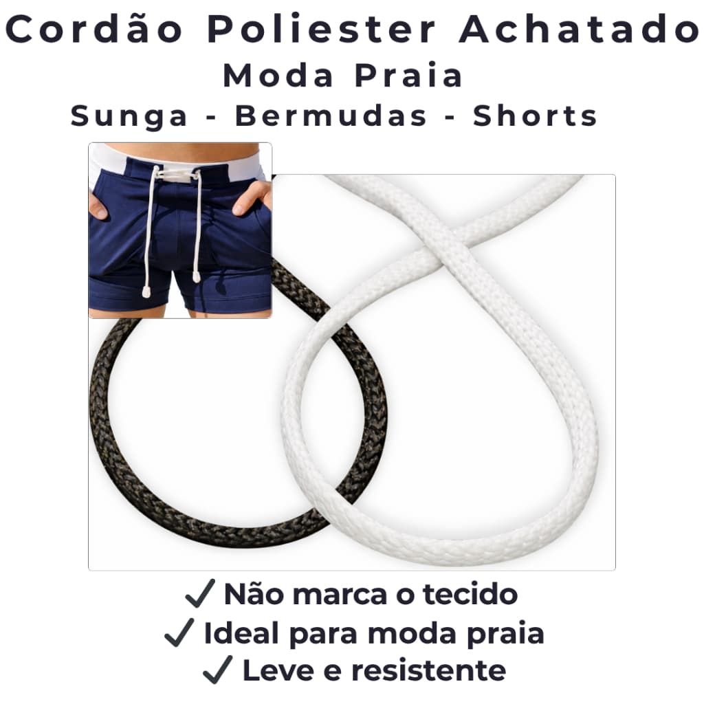 Cordão de Sunga Chato Achatado para Shorts e Bermuda – Cordão de Regulagem Moda Praia com 25m