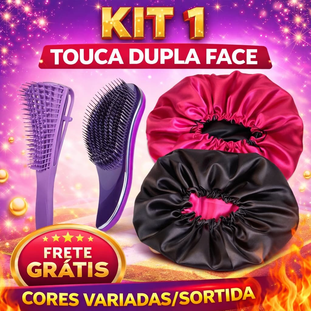 Kit 2 Toucas toca de Cetim Dupla Face + Escova Mágica + Escova Polvo