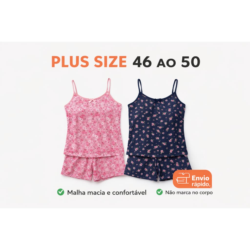 Pijama Plus Size Feminino Malha Liga net Confortável Estampado EXGG 46 ao 50 (2 Unid) kit
