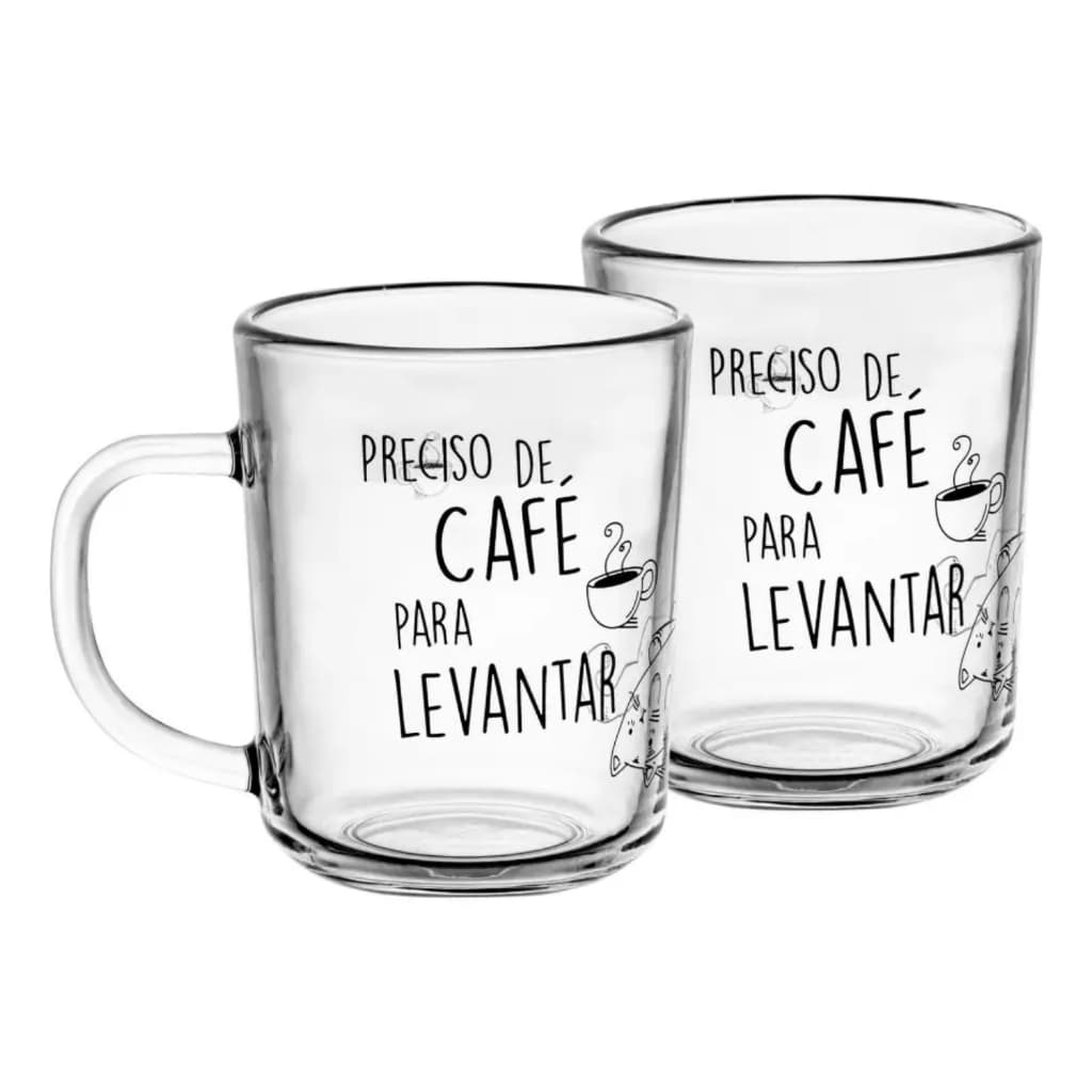 Conjunto 2 Canecas de Vidro Café para Levantar 220ml - Lyor
