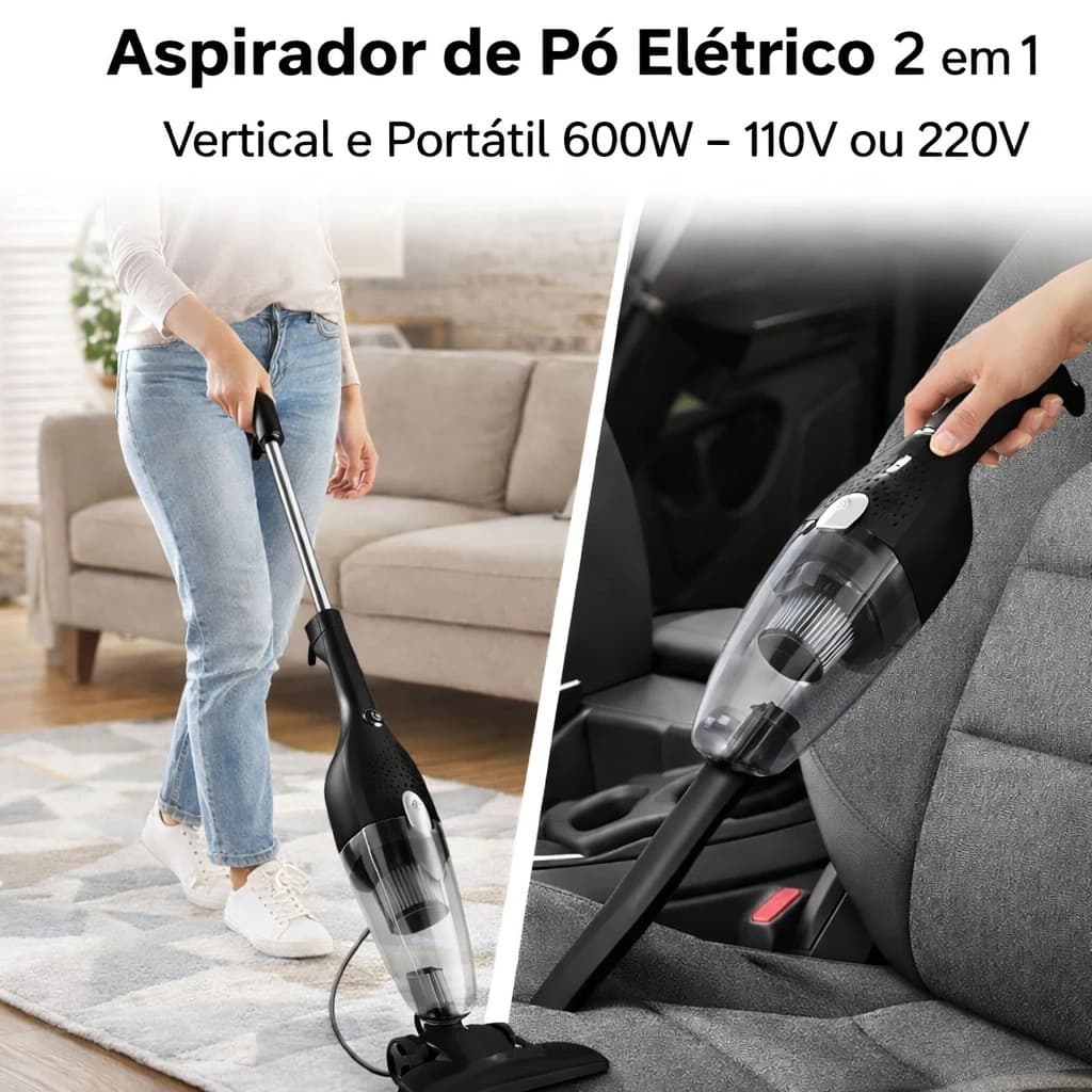 Aspirador Vertical Portatil Eletrico 2 Em 1 127V / 220v Limpeza Casa Carro Escritorio Tapete