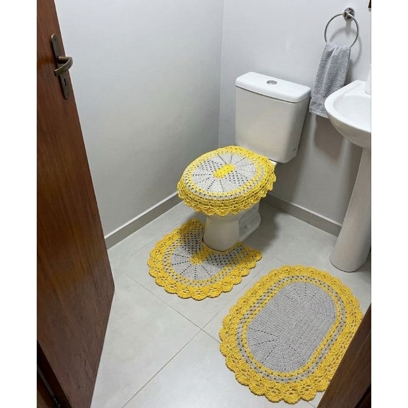 Jogo Banheiro Tapetes Croche Barbante kit 3 peças