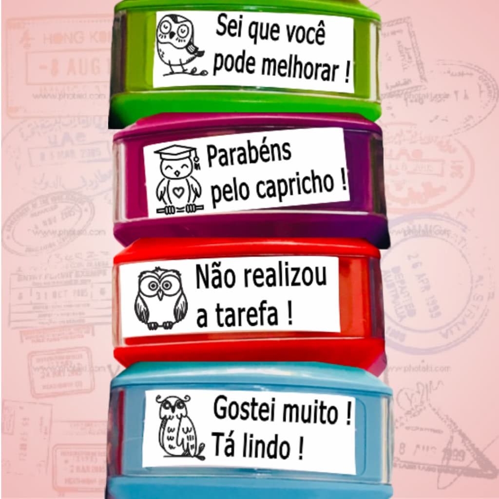 Kit de Carimbos Pedagógicos com 4 Carimbos Automáticos Nykon - CORUJINHAS