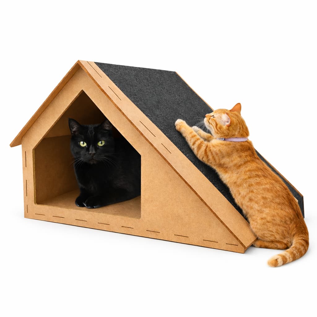 Playground Gato MDF Rampa Arranhador Casa de Gato Brinquedo Pet com Carpete