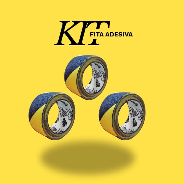 Kit 3 Fita  Antiderrapante Zebrada Preto Amarelo 50mm x 5m Bestfer Alta Aderência Segurança Anti Derrapante