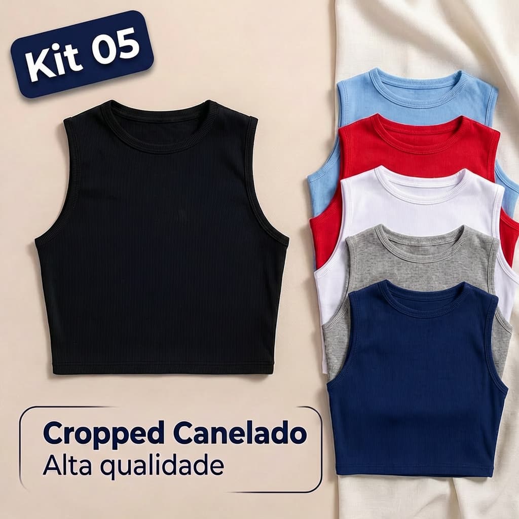 Kit 5 Cropped Canelado Fitness Blusinha Regata Confortável Feminino
