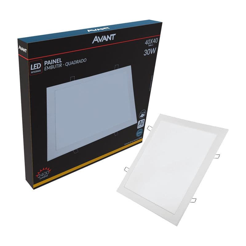 PAINEL LED 110V/220V AVANT 40x40cm EMBUTIR 30W (3000K)