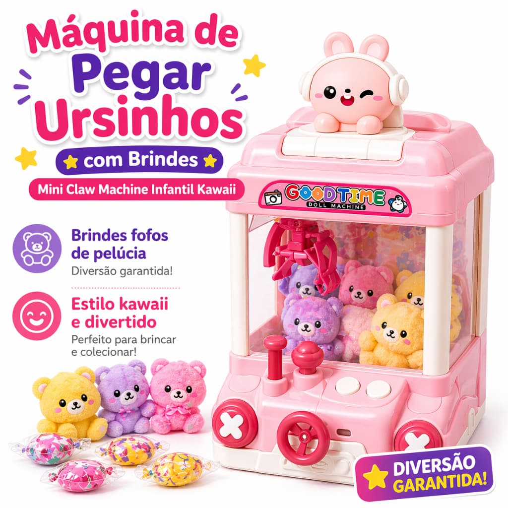 Máquina de Pegar Ursinhos com Brindes Mini Claw Machine Infantil Kawaii