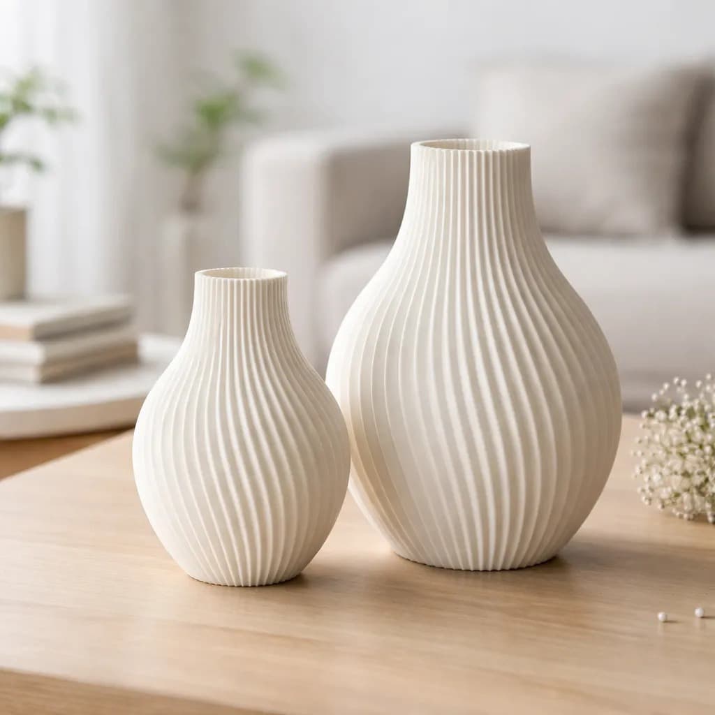 Decoração Vasos Canelado, Kit com 2 Vasos, Decoração Ambiente Sala, Quarto e Escritório