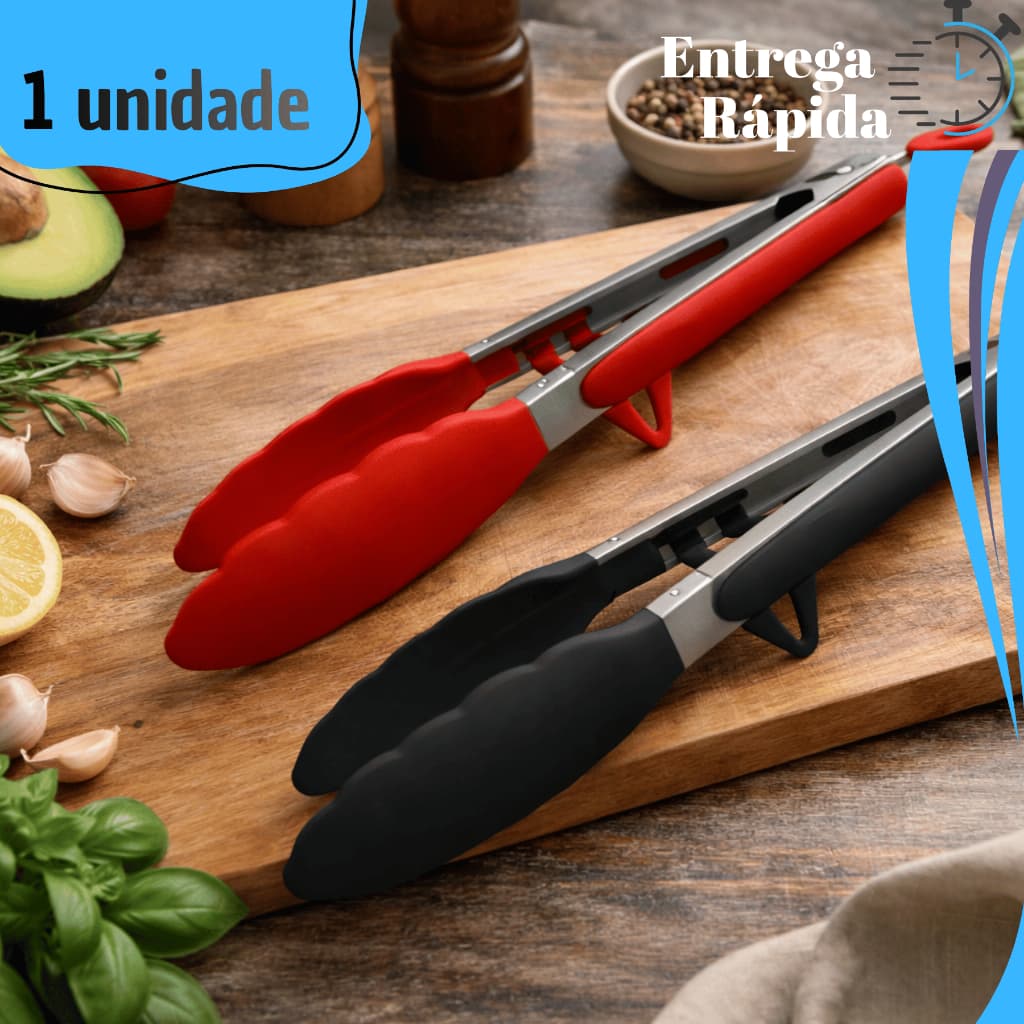 Pegador Cozinha Silicone Inox Churrasco Salada Massas Restaurante Buffet Multiuso Resistente Cozinha