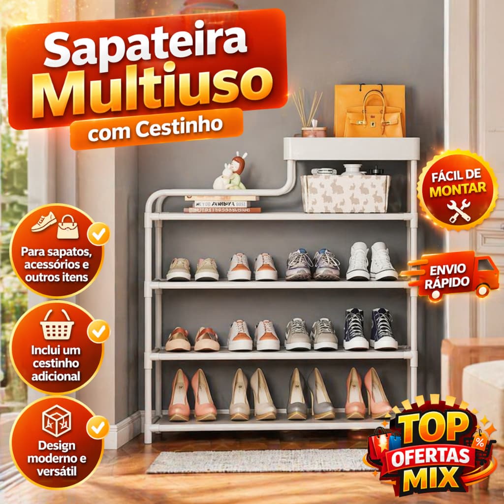 Sapateira rack organizador calçados bota sandália tênis prateleira armário cômoda De Achadinho