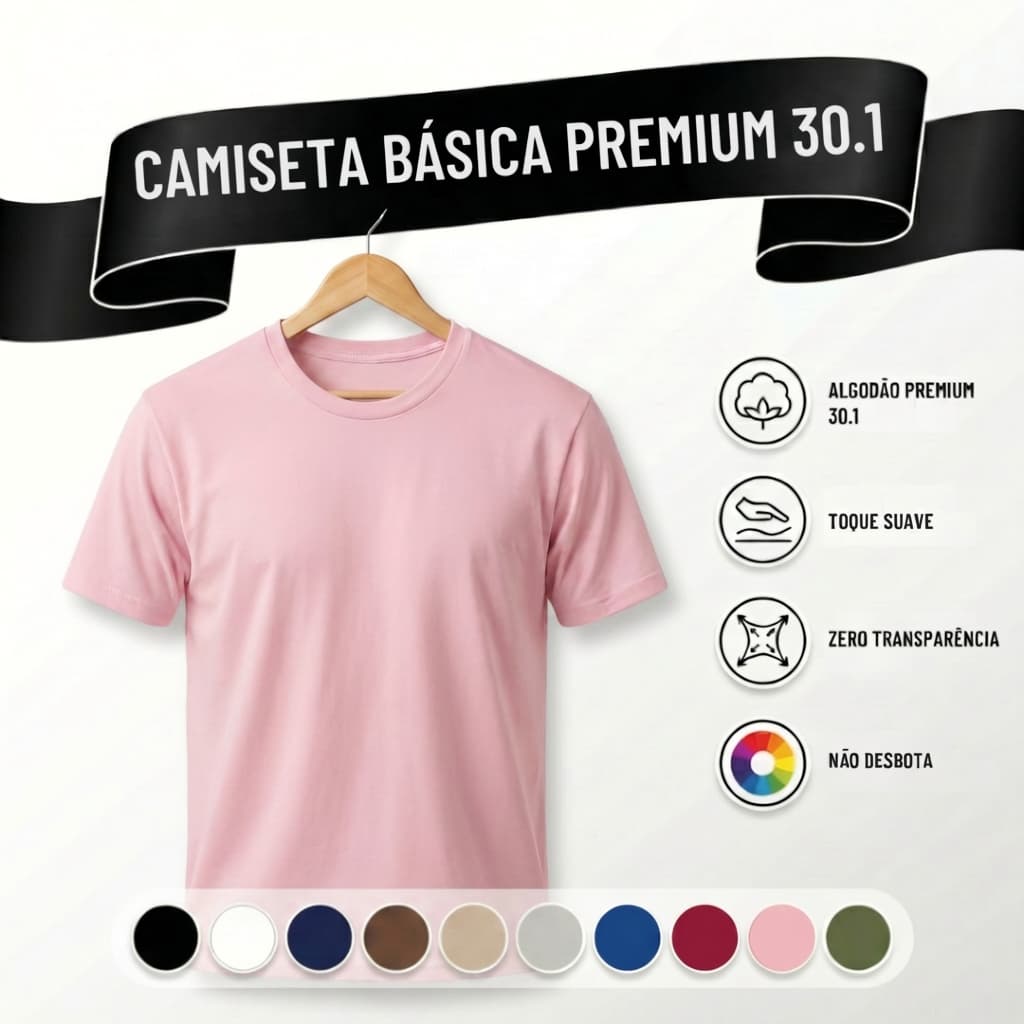 Camiseta Masculina Algodão Camisa Rosa Masculinas Slim Básicas Gola Redonda Tribo